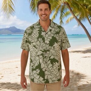 ALOHA REPUBLIC Vintage Pineapple - Denim Olive Green Tropical Shirt